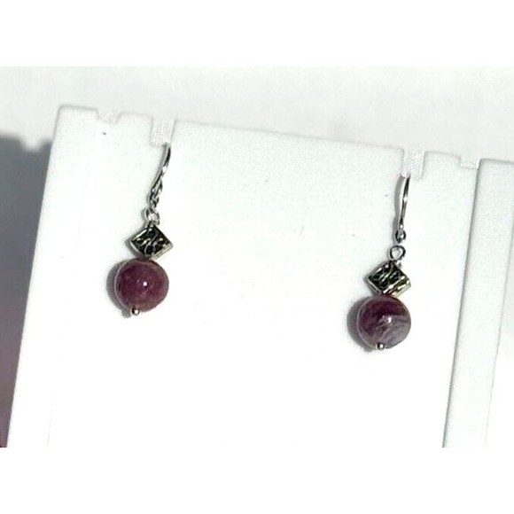 Sterling Silver Pink Tourmaline Bead Earrings 8mm - Picture 6 of 8